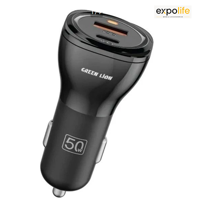 شارژر فندکی دو پورت Dual Port Car Charger 50W (PD 30W + QC 20W) گرین لاین